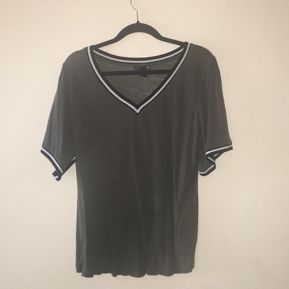 Green striped v-neck